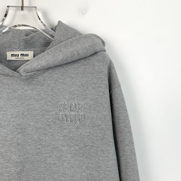 Miu Miu Gray Hooded Sweatshirt With Kangaroo Pocket L - Picture 3 of 8